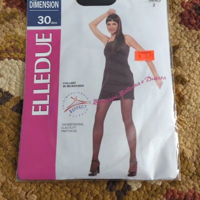 New ELLEDUE 30 Denier Tri-Dimensional Elasticity Pantyhose Nero Black Size 2