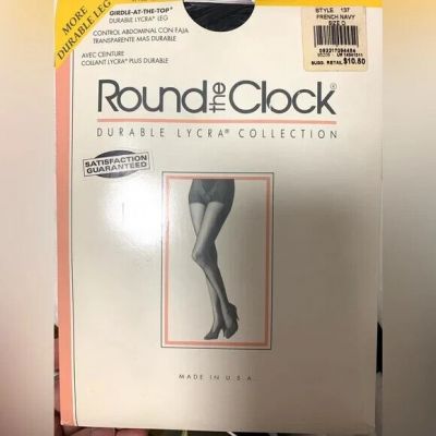 Round The Clock Vintage French Navy Faja Tights Size D NEW