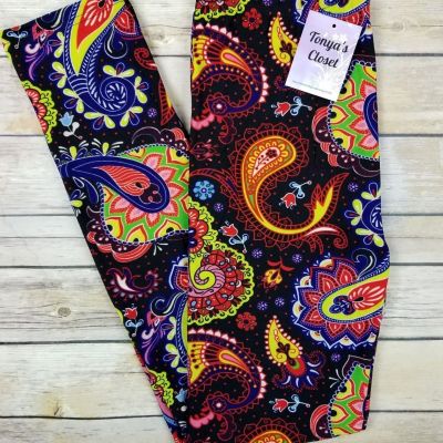Colorful Paisley Leggings Abstract Bold Bright Buttery Soft ONE SIZE OS