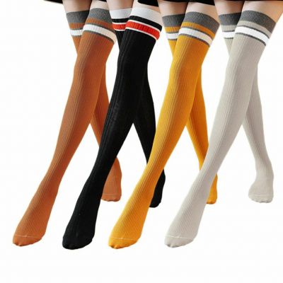 Women's Striped Thigh High Sexy Over The Knee Stockings Extra Long Opaque Socks