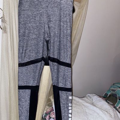 VS PINK  Workout Tight Womens Med Victoria’s Secret Gray / Black Logo Mesh