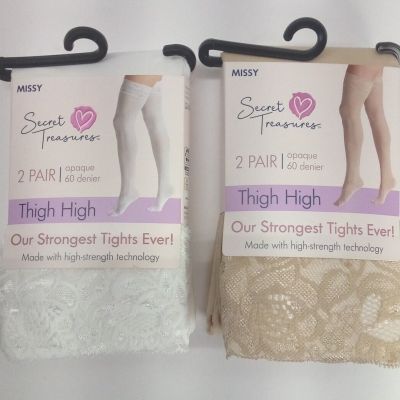 Secret Treasures 4 Pair Beige & White Opaque Lace Thigh High Tights Missy Size