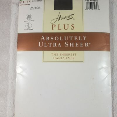 Hanes Womens Plus Petite Barely Black Absolutely Ultra Sheer Control Pantyhose
