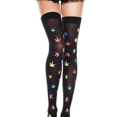 Ganja Leaf Weed Marijuana Colored Thigh Hi Stocking Punk Goth Pantyhose Tights