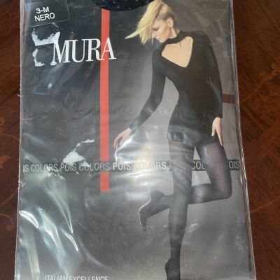 MURA MICROFIBRE 50 DEN TIGHTS WITH EMBROIDERED VIOLET LITTLE DOTS BLACK SIZE-3-M