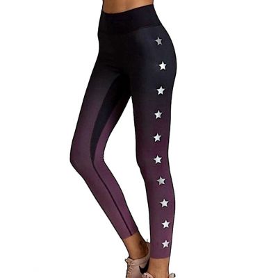 Black Line Noli Metallic Silver Star Purple Black Ombre Athletic Leggings Large