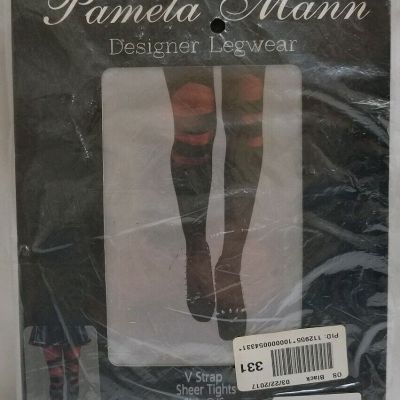 Pamela Mann Designer Legwear O/S V Strap Black Sheer Italy Tights New