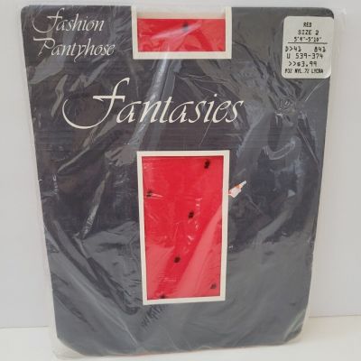 Vintage Bradlees Fantasies Fashion Pantyhose Red Tights with Black Dots Nylon