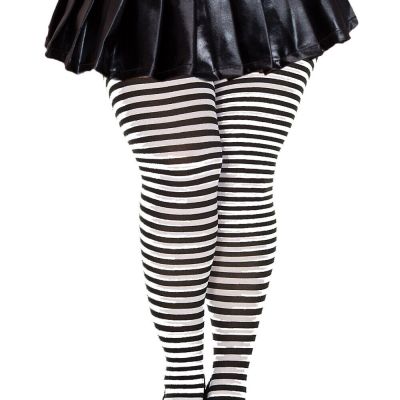 Plus Size Striped Opaque Tights (20100Q-BW)