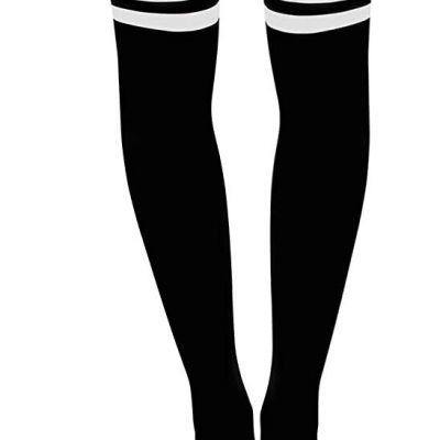 Women's Cotton Striped Thigh High Socks Sexy Schoolgirl Over Knee Stocking Black