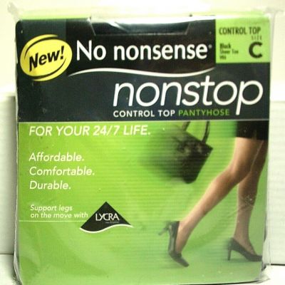 No Nonsense Nonstop Control Top Pantyhose NEW Sheer Toe Black Size C Style VR6
