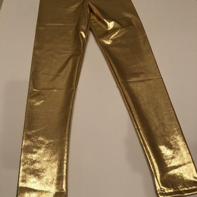 NEW WITH TAGS: Women's Fornia Brand Shiny Gold Metallic Leggings - Small Juniors