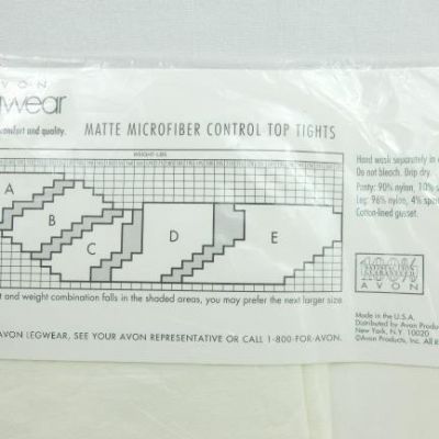 Avon Legwear Matte Microfiber Control Top Tights White Size C USA Made Sealed