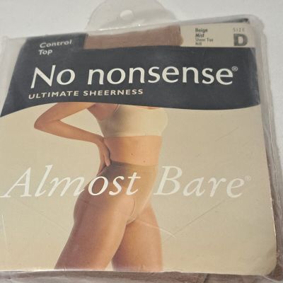 No Nonsense Almost Bare Pantyhose Size D Beige Mist Sheer Toe Control Top