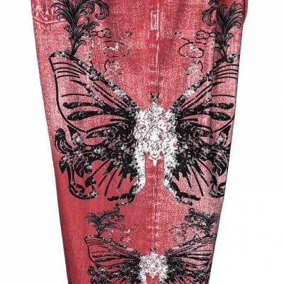 Rose Gal Leggings Size 3X 20 Pink Butterfly Faux Jeans Cropped Capri Plus Pants