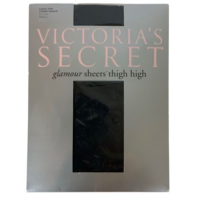 Victorias Secret Glamour Sheers Thigh High Stockings Size Small Black Lace Top
