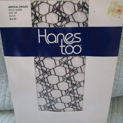 Vintage Hanes Too Pantyhose — Vertical Circles Fishnet Black Size A/B NOS