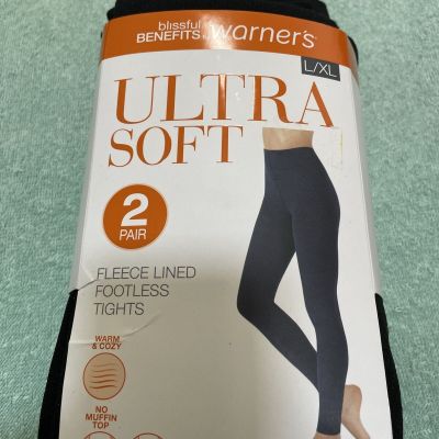 Blissful Benefits By Warner's Ultra Soft Fleece Lined Footless Tights 2 Pair New