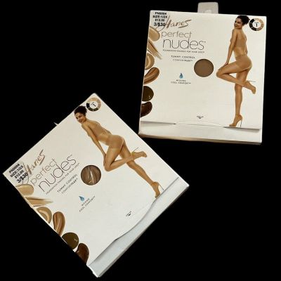 Hanes Perfect Nudes Pantyhose 1/2X Tummy Control Comfort Flex 2 Pack Nude # 1