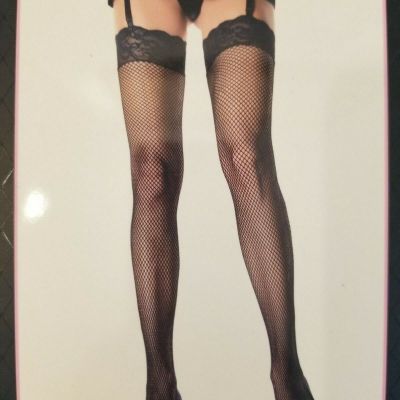 Fishnet Thigh High Stockings With Stretch Lace Top - Leg Avenue 9023 Black