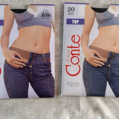 Elegant Conte Top Tension Pantyhose - Nero - Size: 3 - 2 Pairs - Sexy! Gorgeous!