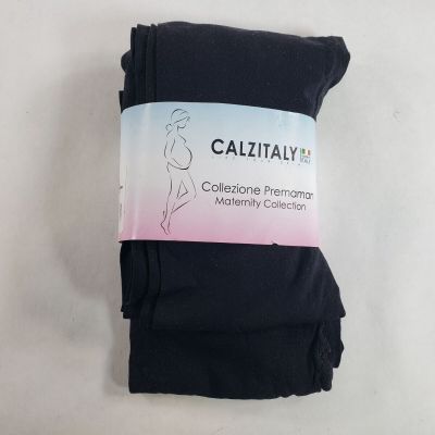2 Pairs Calzitaly Black Opaque Maternity Tights Elasticized Socks 40 Den Size M