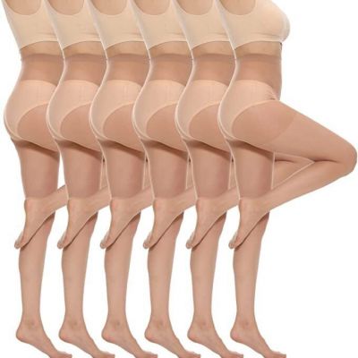 Yilanmy Women's Pantyhose 6 Pairs Sheer Nylon Tights 20-Denier Control Top St...