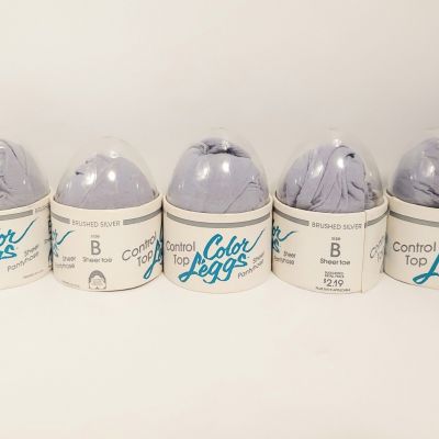 Lot Of 5 Vintage Leggs Color Sheer Egg Pantyhose - Brushed Silver Size B
