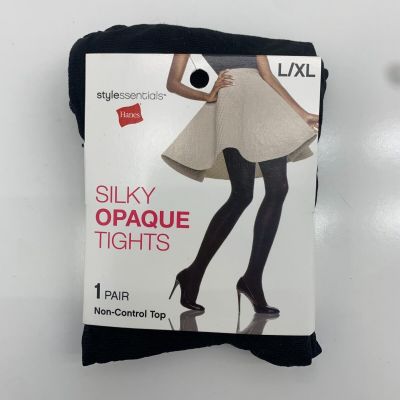 Hanes Womens Black Silky Opaque Tights 1 Pair Non Control Top Size L/XL