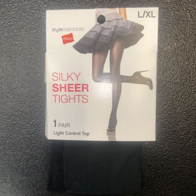 1 pair Hanes Style Essentials Silky Sheer Tights Light Control Top Black L/XL