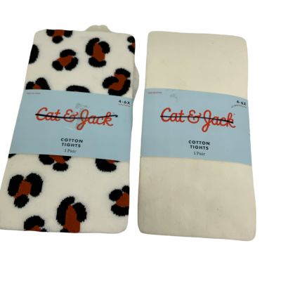 Cat & Jack Tights Kids Size 4-6X Cozy And Comfy Durable Cotton Footed Set of 2