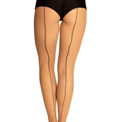 Women's Fishnet Tights with Backseam, Nude/Black, One Size