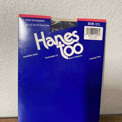 Hanes too Control Top Sandalfoot style 137 size CD Classic Navy Pantyhose