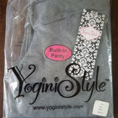 NEW Grey Yogini Style Yoga Legging Pants With Built In Brief Panty Size S Reg
