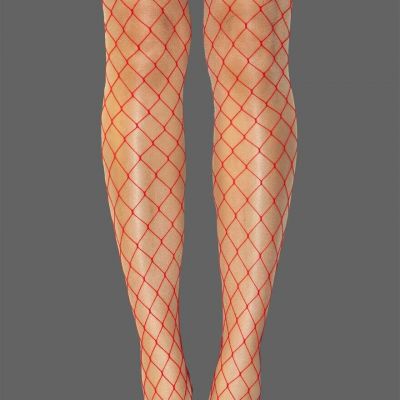 HOT TOPIC RED ELASTIC TOP BIG FISHNET THIGH HIGH STOCKINGS  NEW