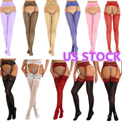 US Women's Suspender Stockings Hollow Out Pantyhose Stretchy High Waist Tights
