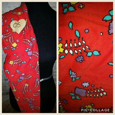 LulaRoe Bright Red With flowers OS Leggings New One size