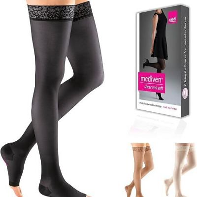 Mediven Sheer & Soft OPEN TOE Stockings Thigh High Lace Band 30-40 Size & Color