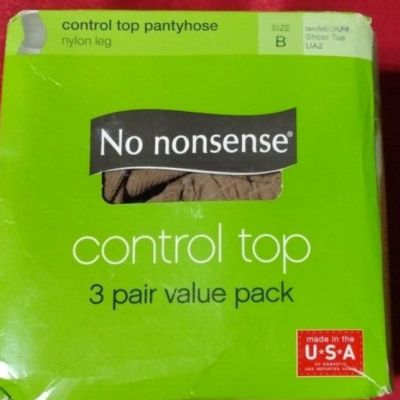 No Nonsense Tan Med Sheer Toe UA2 Control Top Size B 3 Pair Value Pack Pantyhose