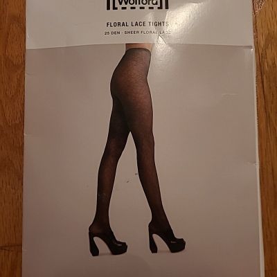 Wolford 14967 Floral Lace Tights, 25 Den Black Size L