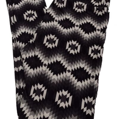 LulaRoe One Size Leggings Black White Abstract Comfort Stretch Soft Mid Rise