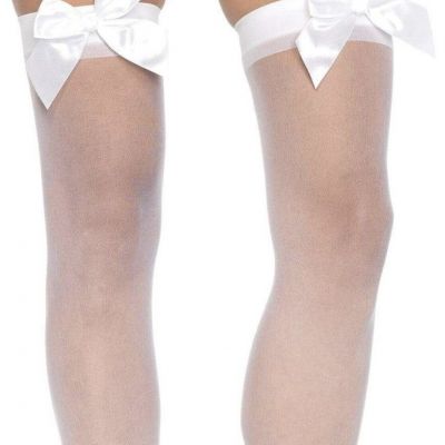 White Sheer Tight Highs w/ Silk Bow Top Haryered Lingerie Stockings
