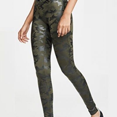 Spanx Faux Leather Green Camo Leggings Shiny Vegan Camouflage Print Plus Size 2X