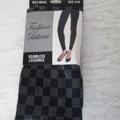 Gold Medal Fashion Pattern Heavy Leggings Black/Gray Checkerboard NWT Size S/M