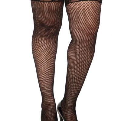 Stockings Thigh High Blk Nylon/Spandex Fishnet Stockings With Lace Top Plus Size