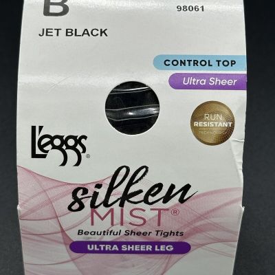 Leggs Silken Mist Control Top Size B Jet Black Pantyhose Silky Sheer  Leg 98061