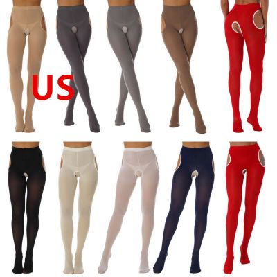 US Woman's Glossy Hollow Out Footed Pantyhose Tights Cutout Thigh High Stocking