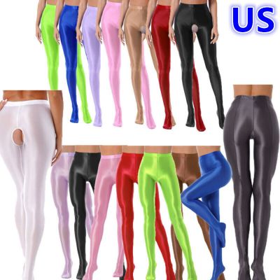 US Women's Shiny Glossy Opaque High Waist Tights Stockings Training Yoga Pants