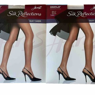 Vintage Hanes Silk Reflections Sheer Pantyhose Control Top Grey Mist Size AB 717