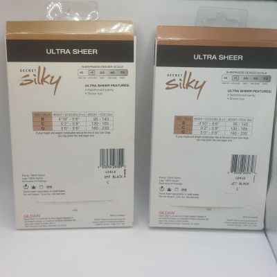 Secret Silky | Pantyhose | Ultra Sheer | Black | size: C | 2 Pac | NWT
